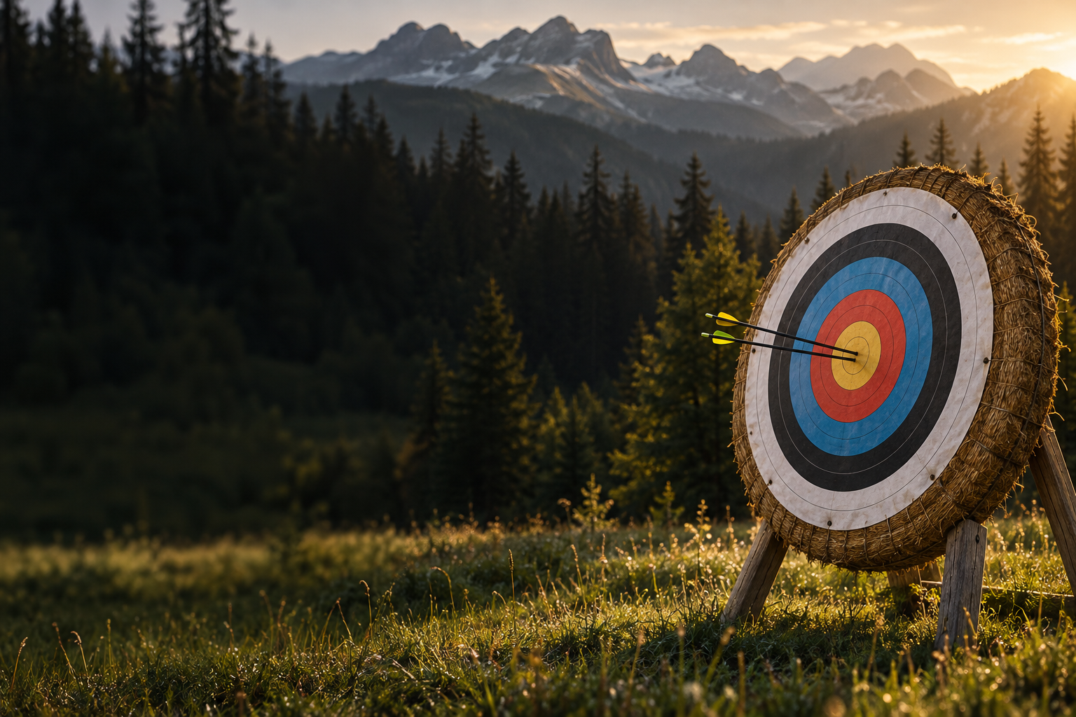 Cible de tir à l’arc dans un paysage alpin, visuel d’ambiance